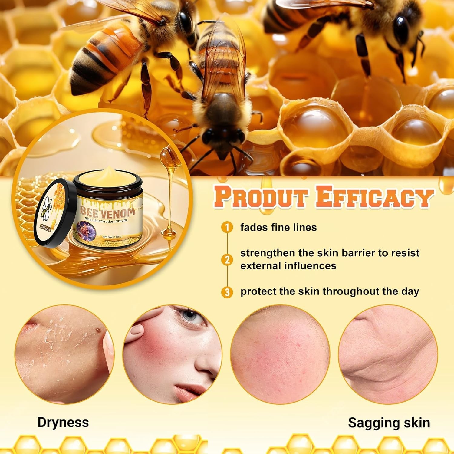 2PCS Bee Venom Skin Restoration Cream, Bee Venom Skin Treatment Cream, Effective