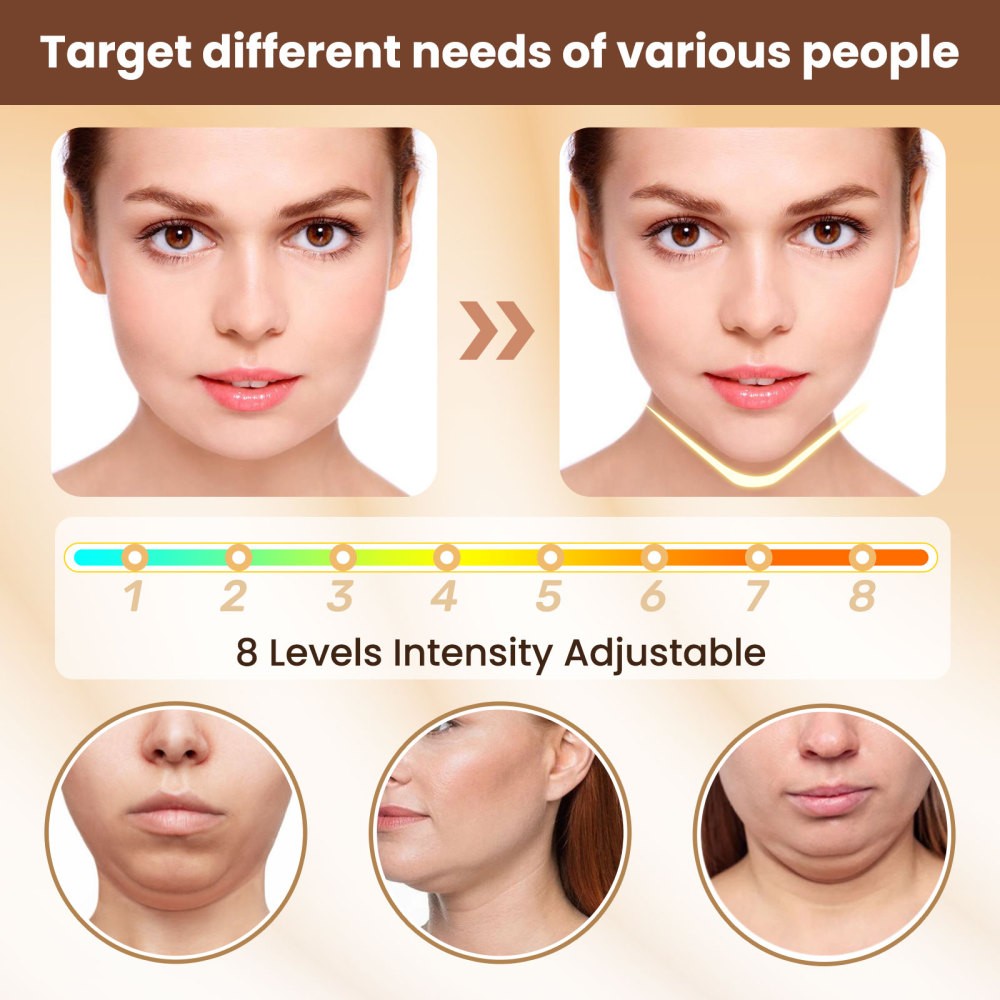 Electric Double Chin Device V-Face Massager w/ 6 Modes 8 Adjustable Intensities