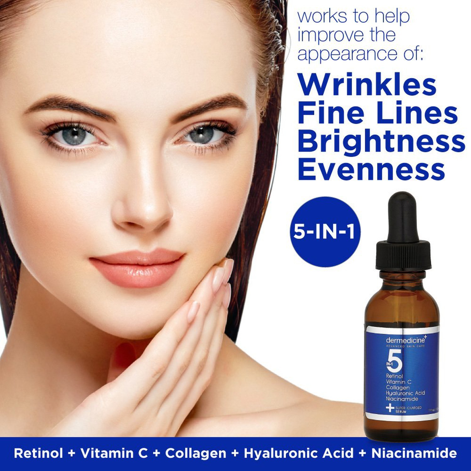 5 in 1 Potent Face Serum with Retinol, Vitamin C, Collagen, Hyaluronic Acid, …