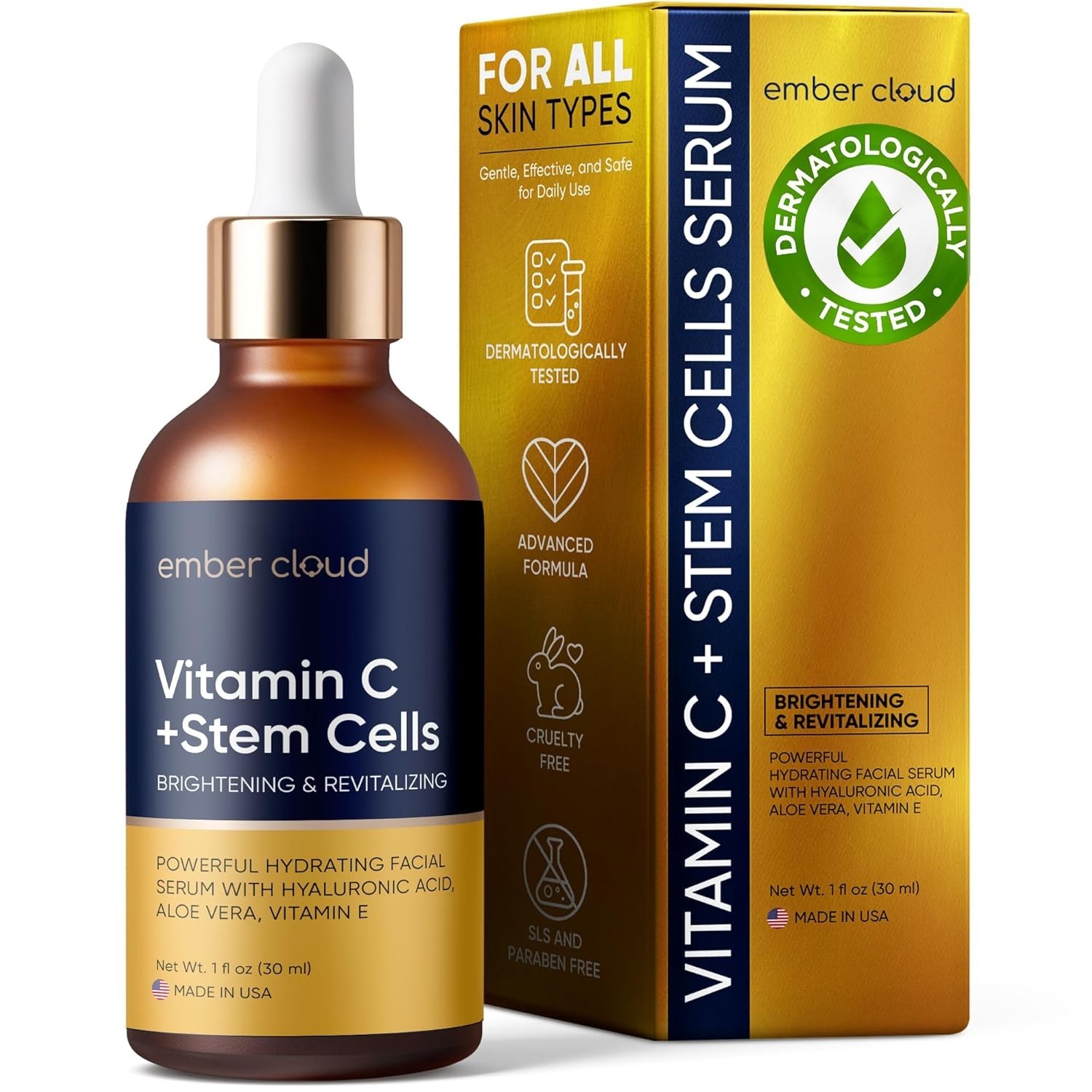 Vitamin C Face Serum Stem Cells Hyaluronic Acid Aloe Vera Vitamin E Anti Aging