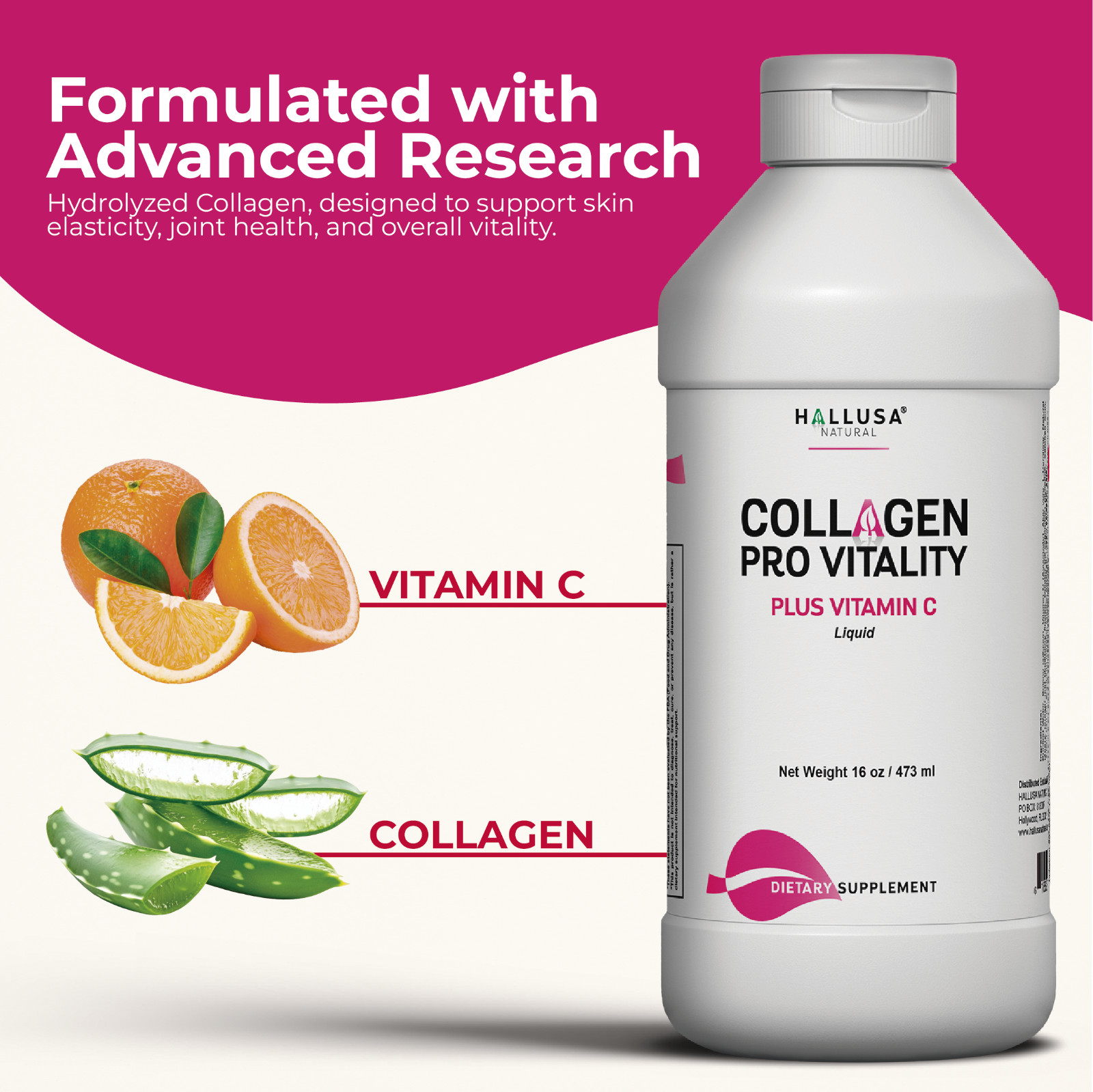 Collagen Pro vitality Plus Vitamin C | Liquid Hydrolyzed Collagen 16oz