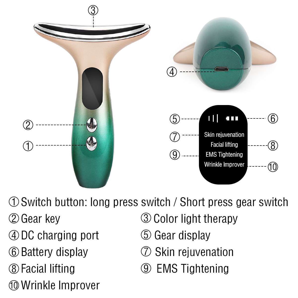 Wrinkle Remover LED Skin Therapy Device for Neck and Face Anti Wrinkle Beauty
