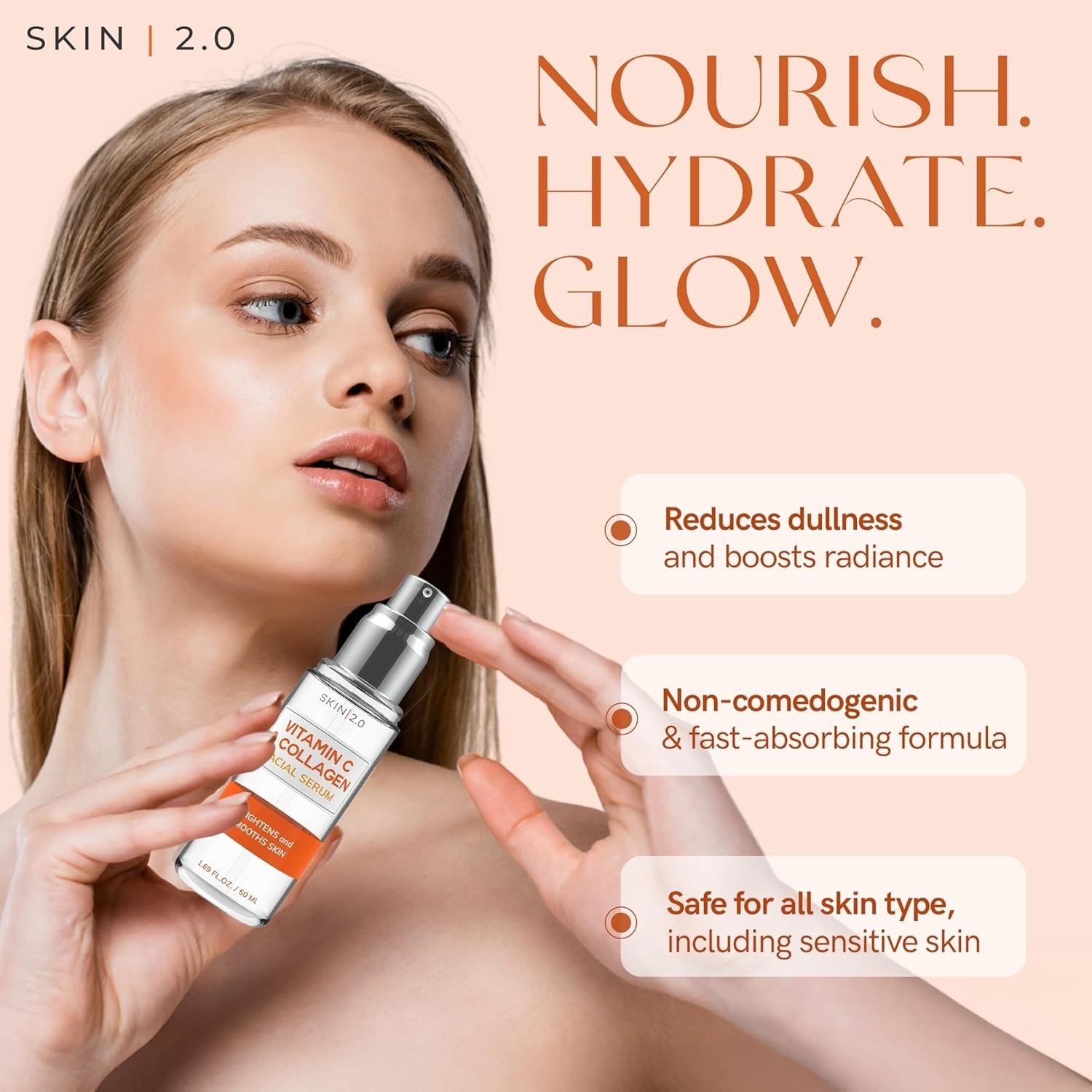 Vitamin C & Collagen Serum & Day Cream Set – Anti-Aging Korean Skincare 1.69 Oz