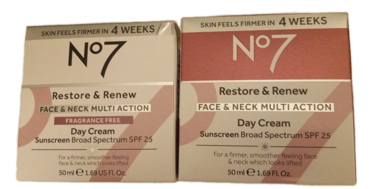 Lot Of 2 No7 Restore & Renew Fragrance Free Day Cream Spf25 And Non Fragrance
