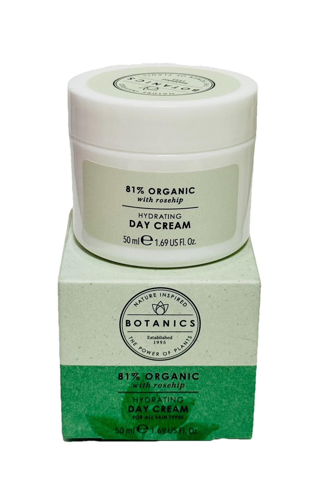 Botanics 81% Organic Rosehip Hydrating Day Cream All Skin Types 1.69 Oz, New