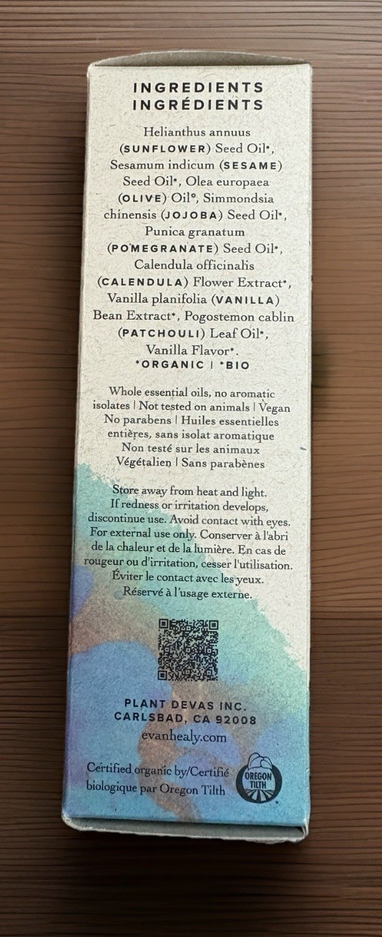 evanhealy PATCHOULI VANILLA BODY OIL 3.3 fl Oz NEW