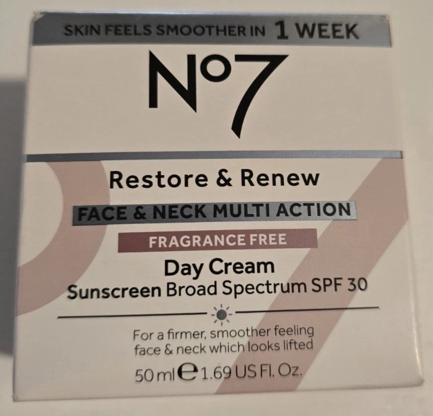No7 Restore & Renew Face & Neck Multiaction Fragrance Free Day Cream SPF 30