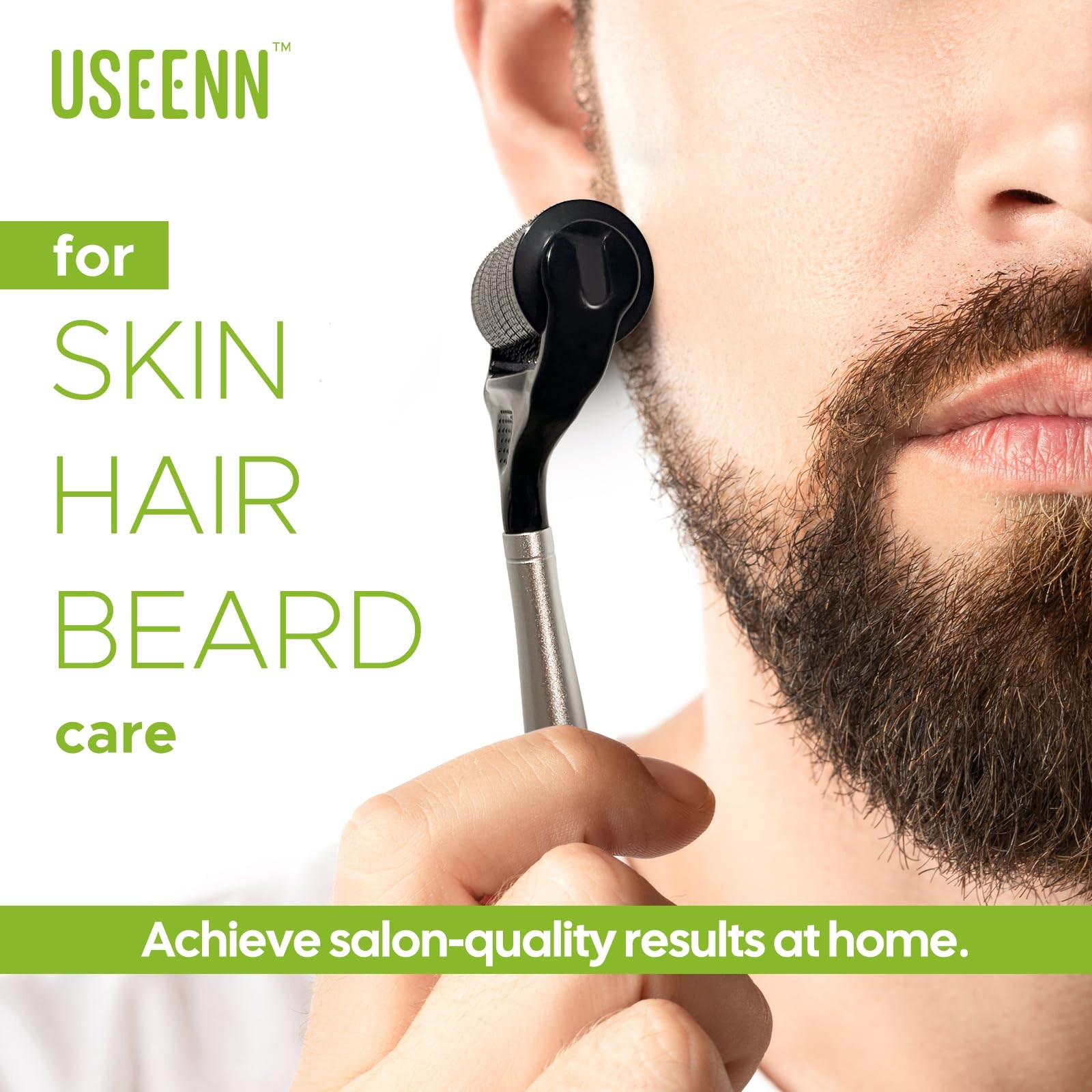 USEENN Ultra Wide Titanium Derma Roller for Face Hair Beard Black & Silver