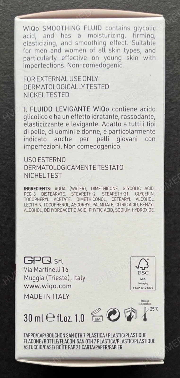 WiQo Facial Smoothing Fluid FLUIDO LEVIGANTE Face Cream 30ml 100% AUTH NO BOX