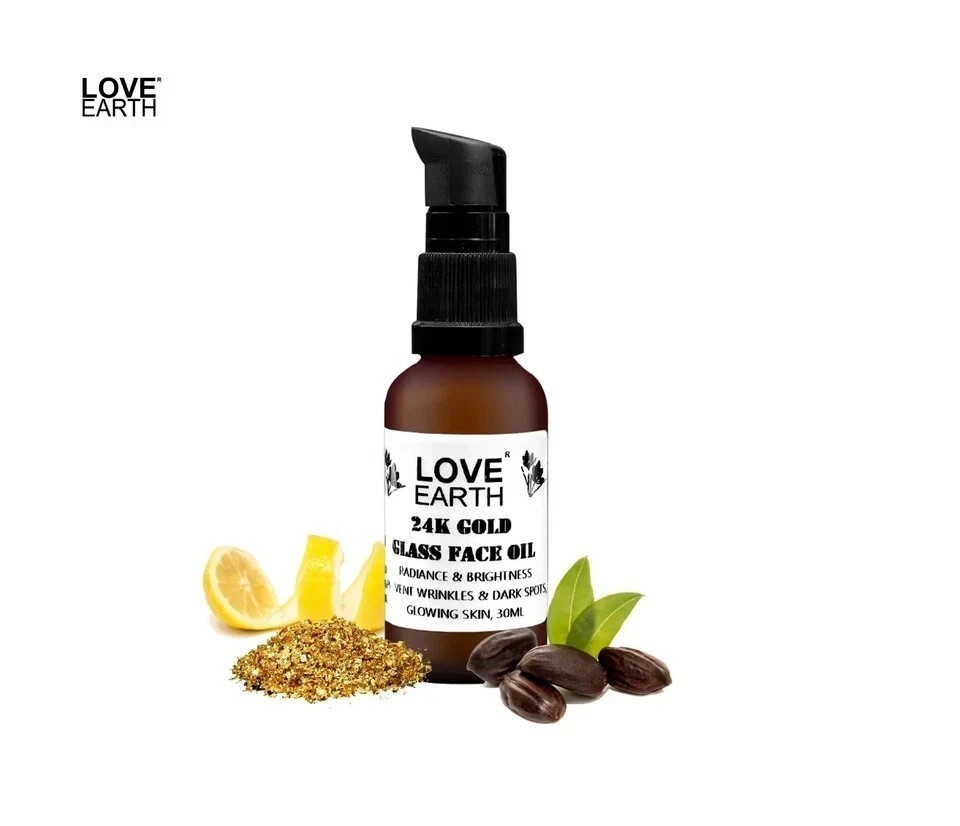 Love Earth 24K Gold Glass Face Oil for Skin Brightening Anti-Aging 30ml