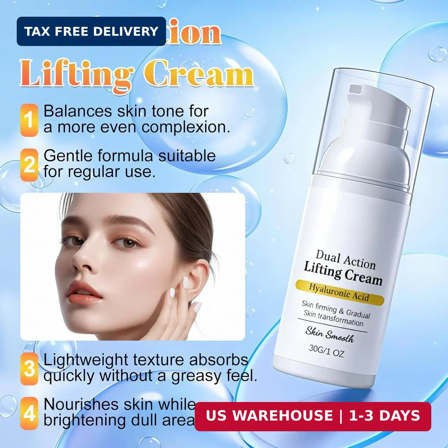 2 Pcs Dual Action Lifting Cream with Peptides &Hyaluronic Acid,Firming