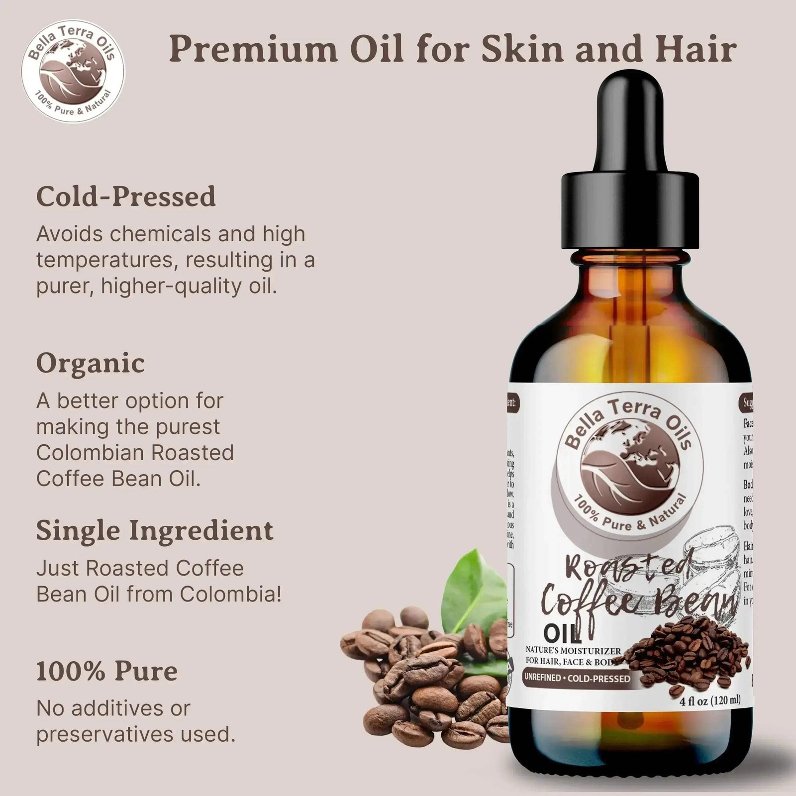 Roasted Coffee Bean Oil: Natural, Rich, Ideal for Revitalizing Skin and Hair
