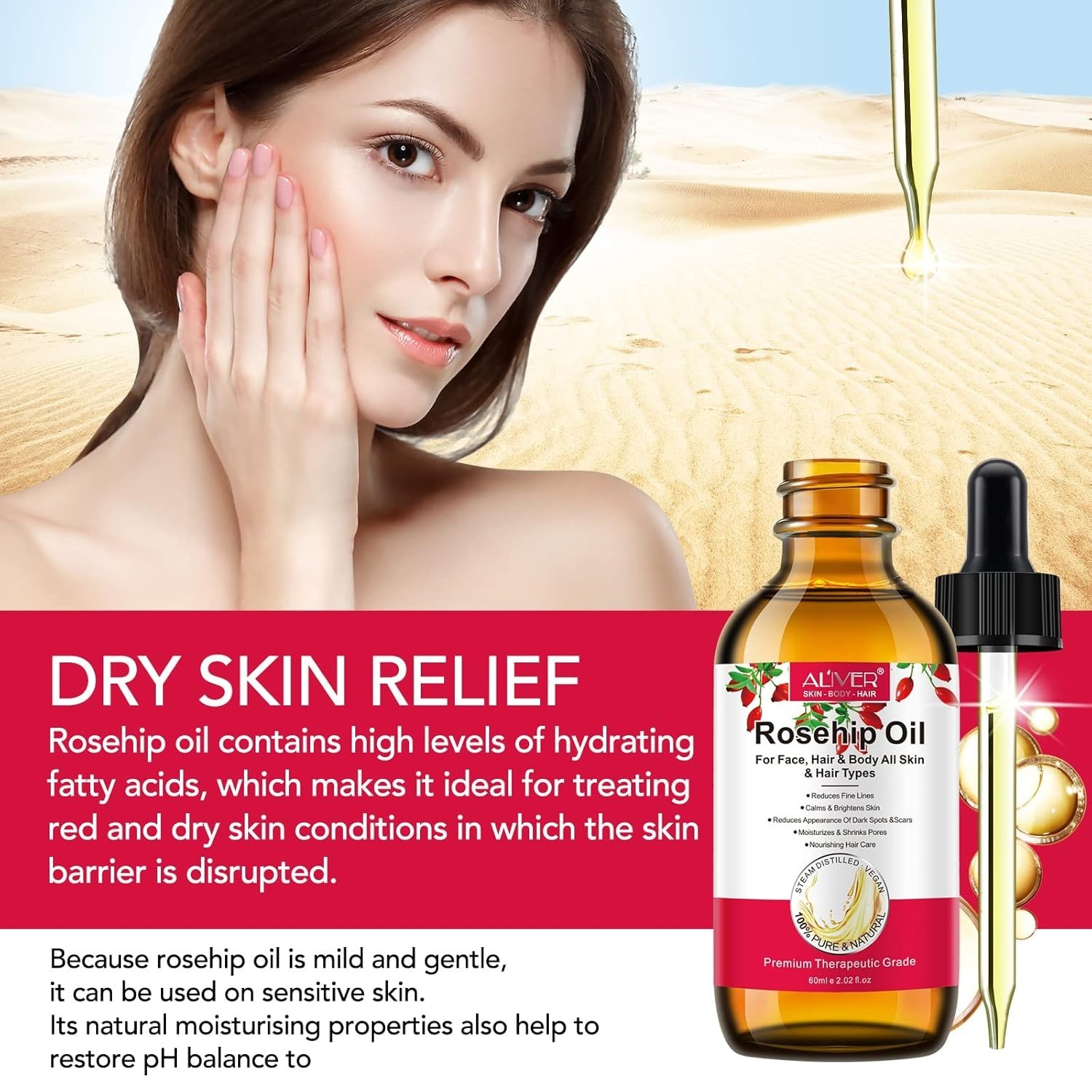 Rosehip Oil for Face, Rose Hip Oil Organic Rosehip Seed Oil 100% Pure Cold
