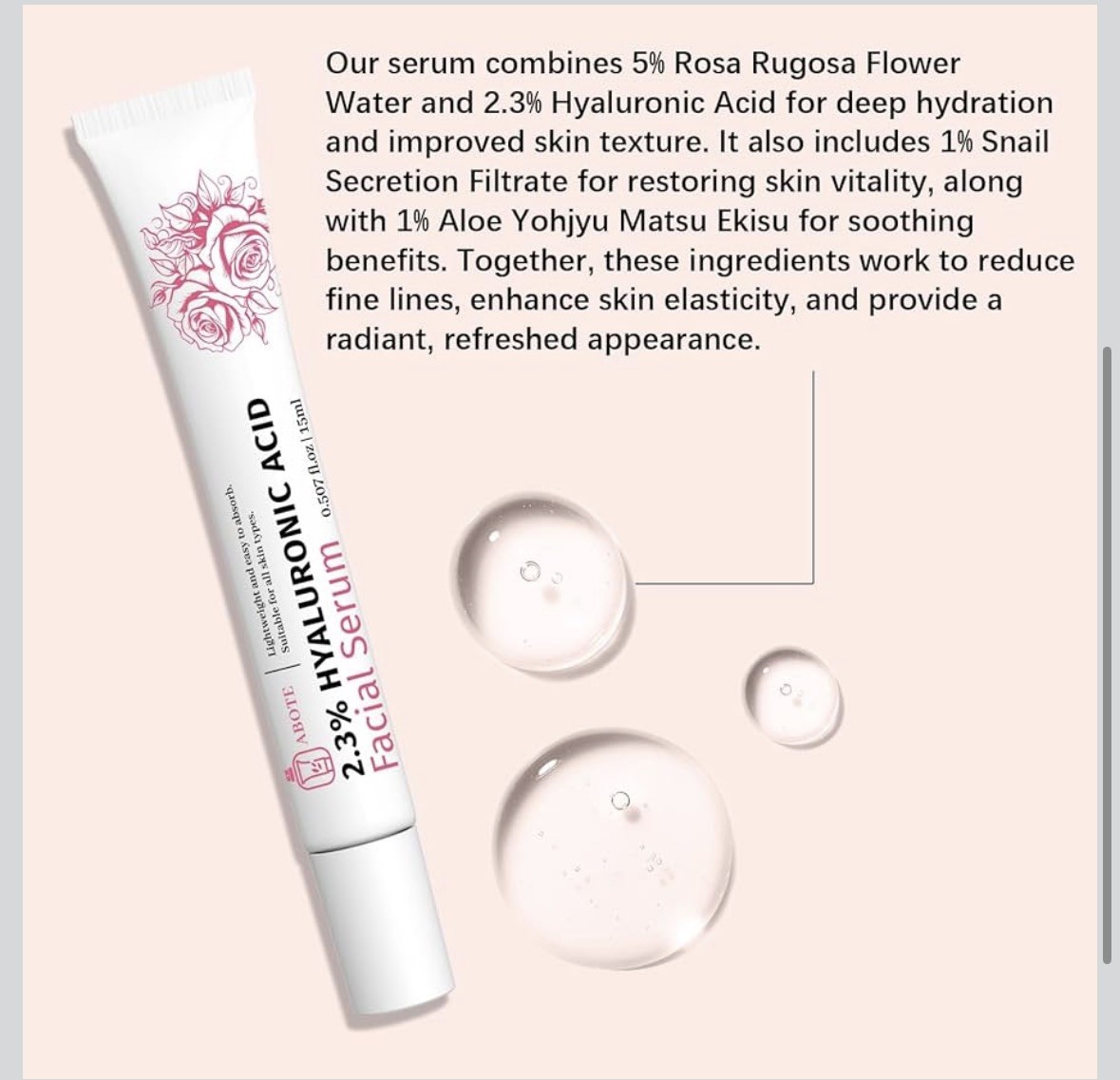Skincare 2.3% Hyaluronic Acid Serum for Face with 5% Rosa Rugosa