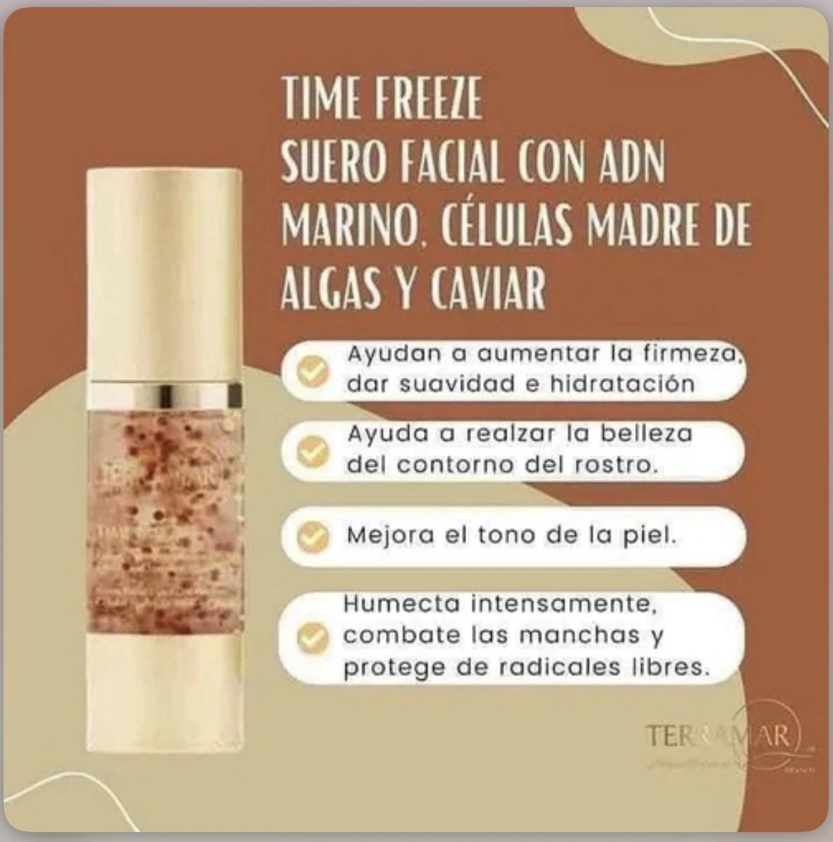 Suero Renovador con ADN Marino Time Freeze Celulas Madre Algas y Caviar Terramar
