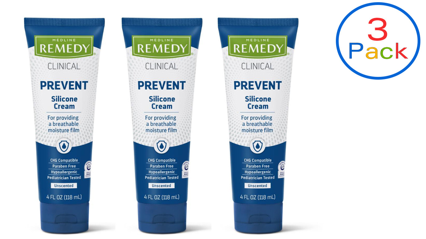 Medline Remedy Silicone Cream Hypoallergenic Unscented 4oz, 3 Pack- MSC092534UNS