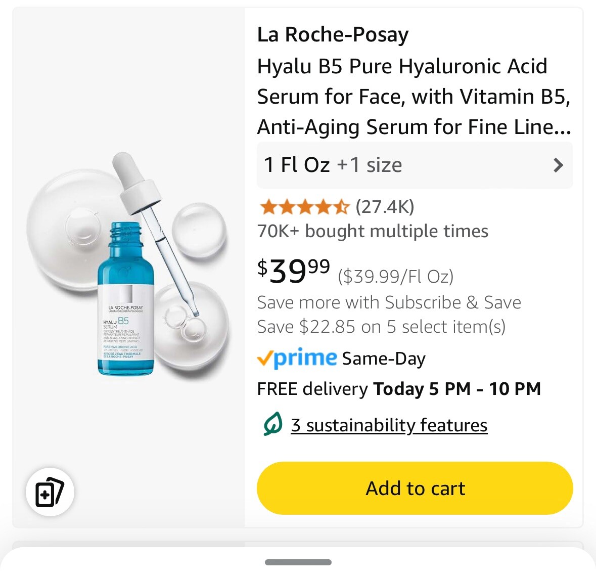 *Authentic La Roche-Posay HYALU B5 Anti-Wrinkle Serum 30ml Sealed*(Exp. 09/2026)
