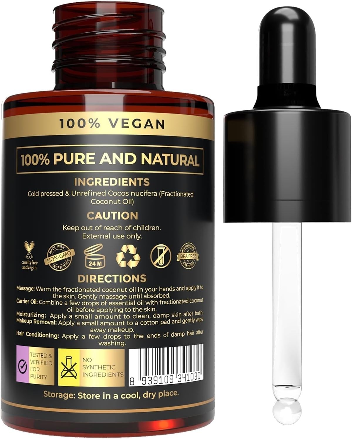 100% Plant Based Coconut Oil for – Fractionated Coconut Oil for Face Hair & Body
