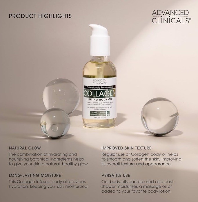 Advanced Clinicals Collagen Lifting Body Oil, 3.8fl.oz.