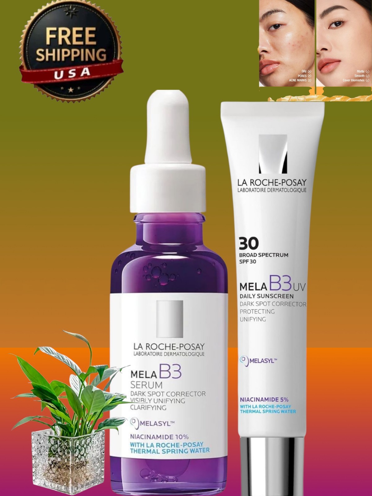 La Roche-Posay 3 In 1 Mela B3 Set Serum SPF 30 Dark Spot Brightening [USA Stock]