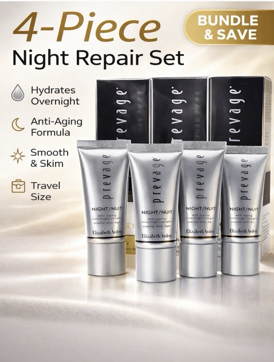 Elizabeth Arden Prevage Anti-Aging Overnight NIGHT Cream .5oz set x 4= 2oz Boxed