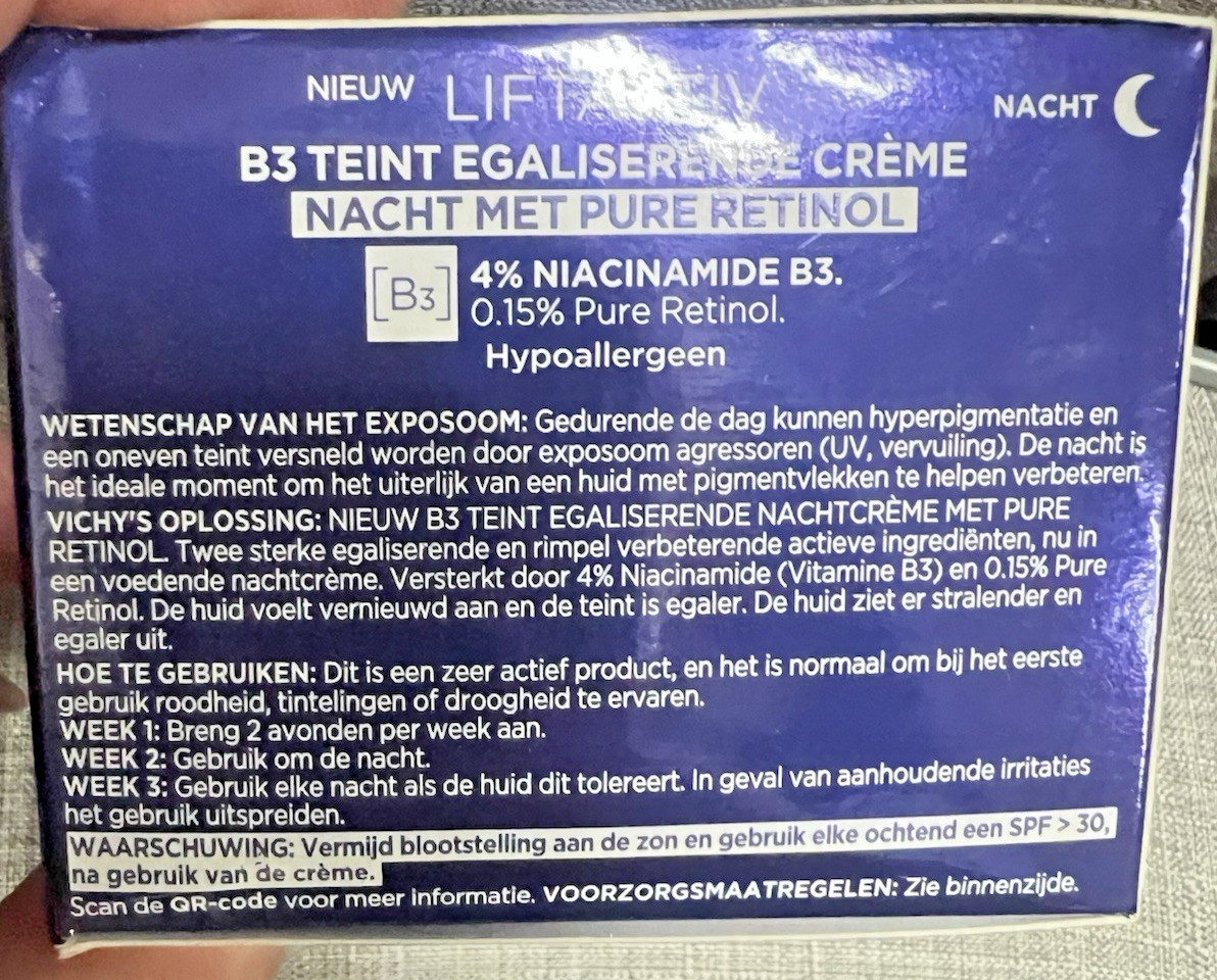 VICHY LiftActiv B3 Tone Correcting Cream with Retinol Night 1.69oz Exp 03/2027+