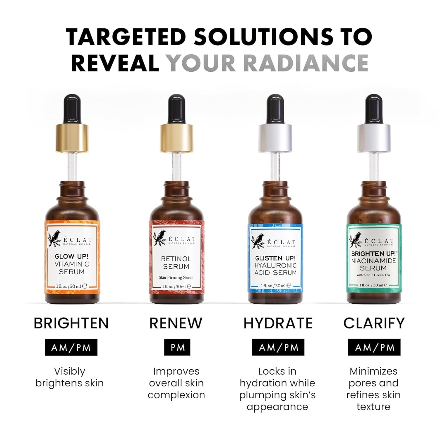 Eclat Vitamin C Face Serum, Brightening Facial Treatment with Vitamin E, 1 fl oz