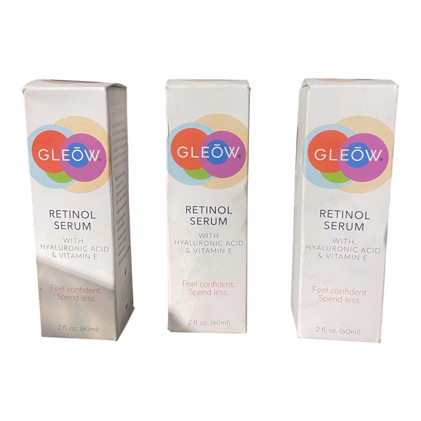 Gleow Retinol Serum w/ Hyaluronic Acid & Vitamin E 2oz 3-Pack New