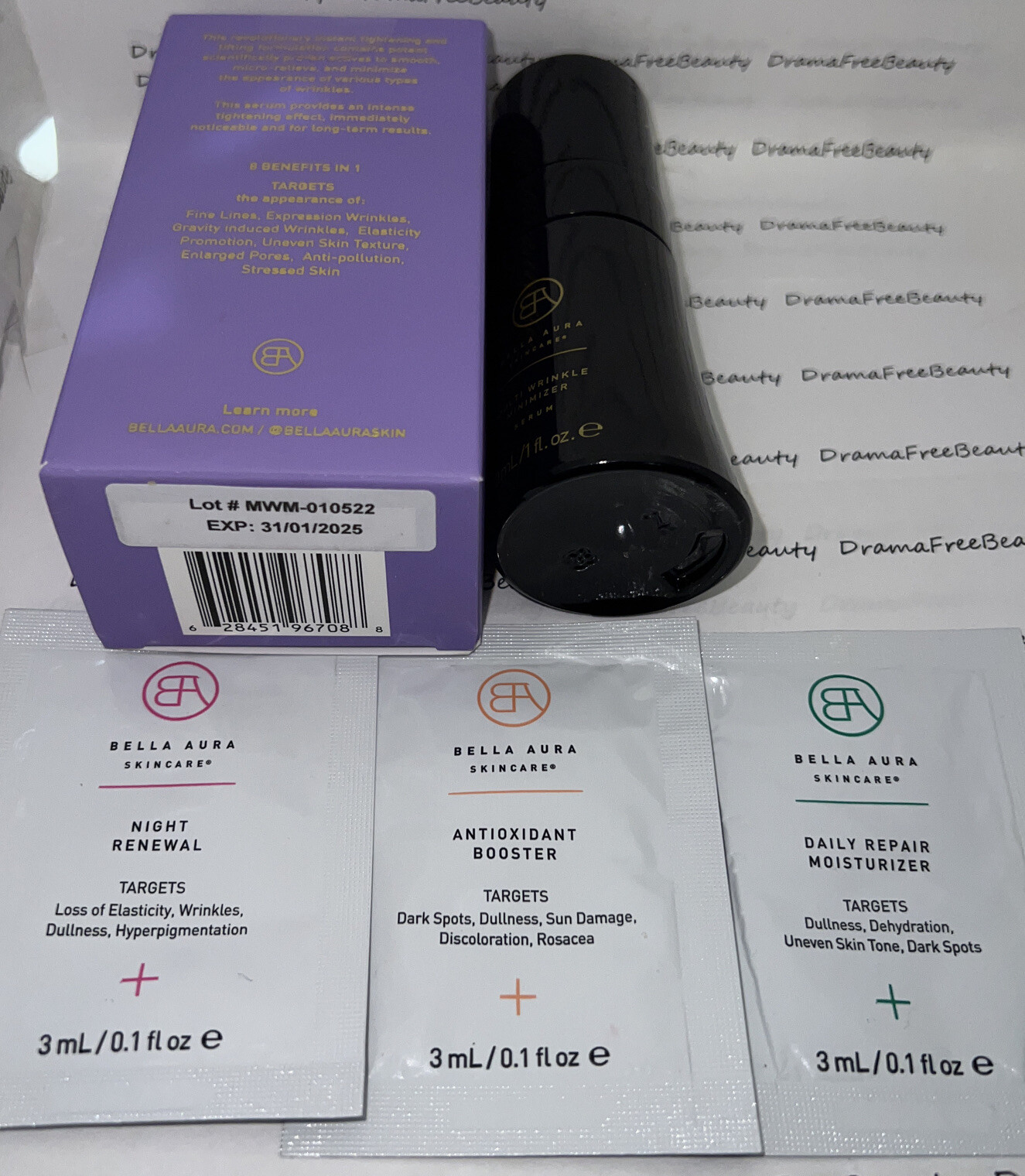 Bella Aura Skincare Custom Care Multi Wrinkle Minimizer Serum, $170 BNIB +Extras