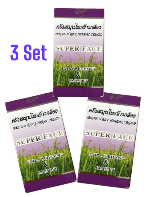 Super Face Brown Rice Herb Skin Care ,Acne Freckle Cream, Collagen, SPF, 3 Sets