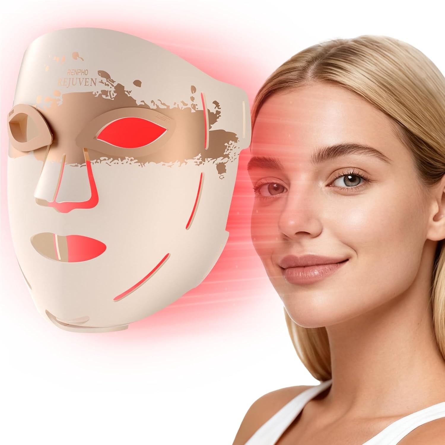 RENPHO Red Light Therapy Mask for Face, 324 LEDs Full Face Coverage Rechargeable