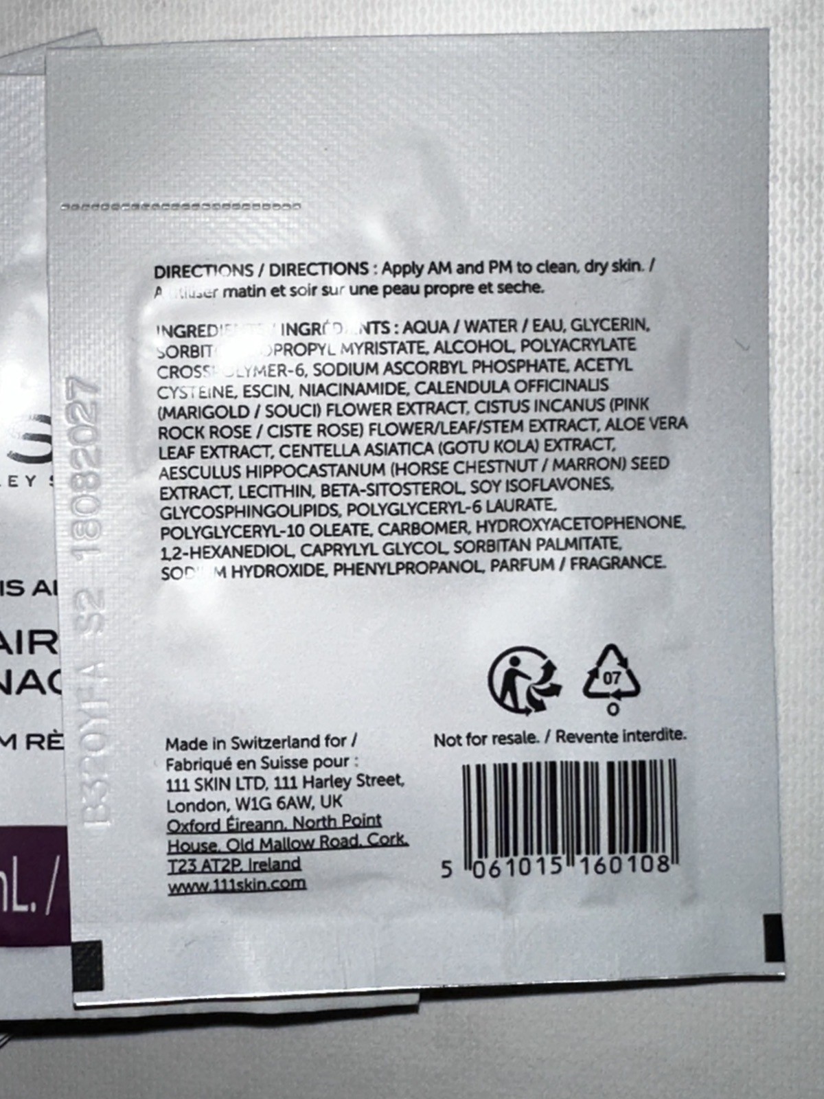 111SKIN REPAIR SERUM NAC Y2 – 15 x 2 ml / .07 oz. / 30 ml / 1.05 oz. TOTAL – NEW