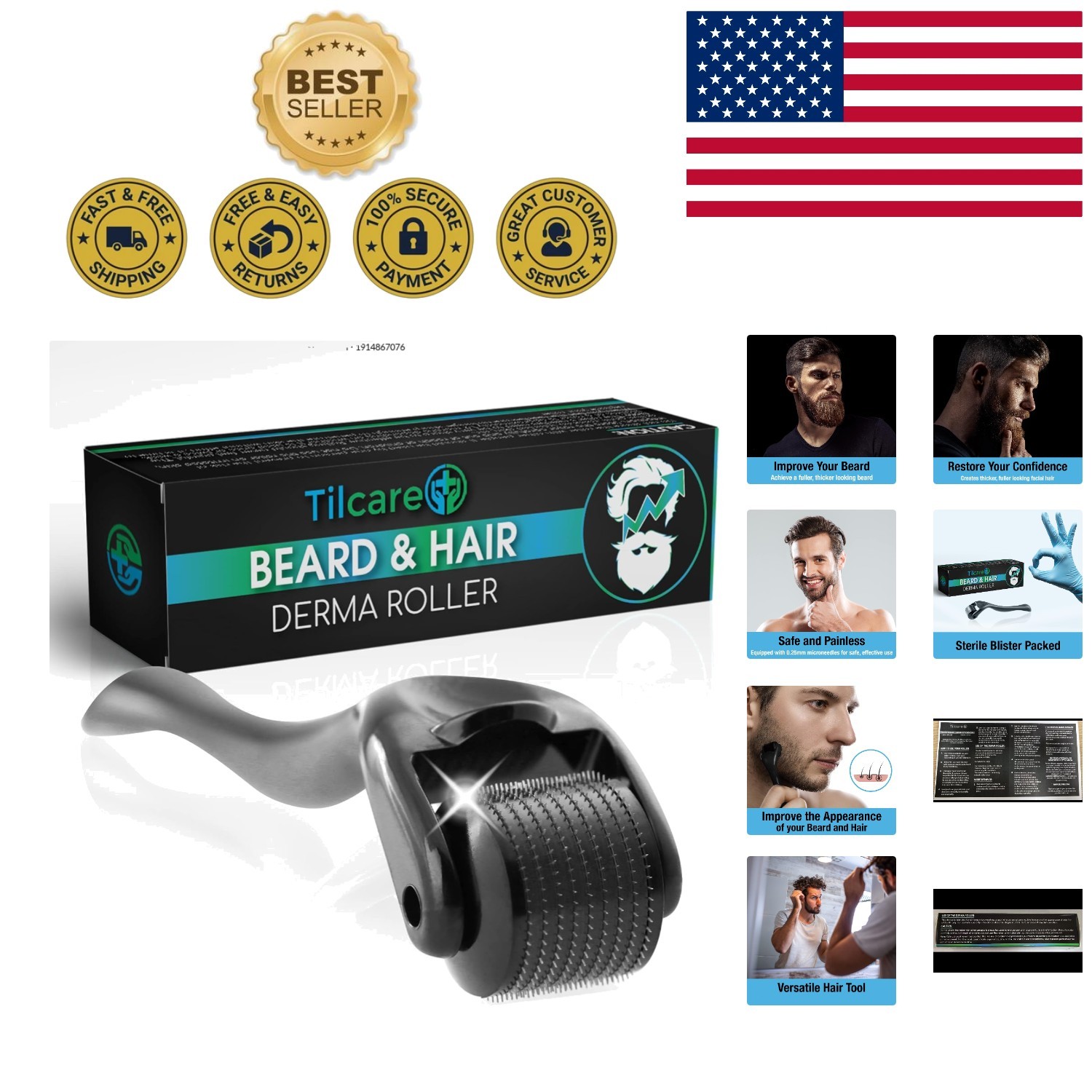 Compact Sterile Beard & Hair Derma Roller 0.25mm – Boost Confidence Naturally