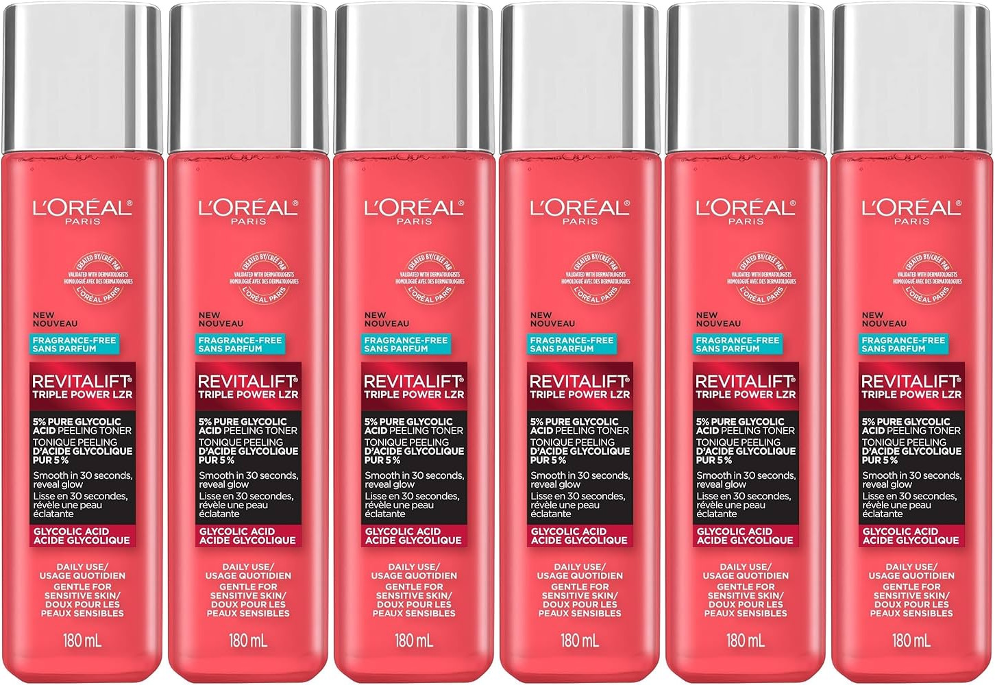 L’Oreal Revitalift Glycolic Acid Toner 6 Pack 6oz Each Peeling Skincare Bulk Set