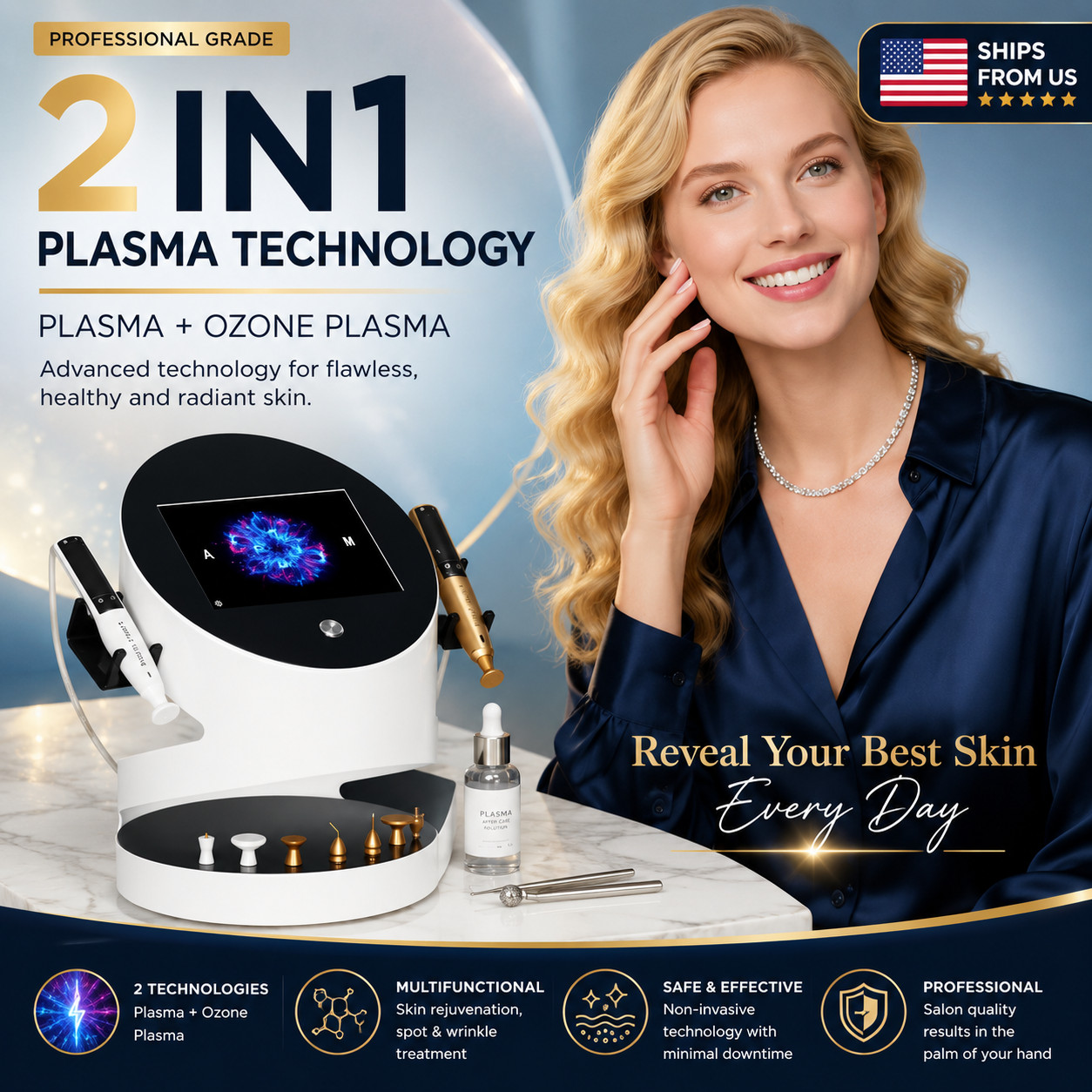 2 In 1 Plasma Ozone Facial Machine Skin Rejuvenation Anti Aging Spa Equipment US