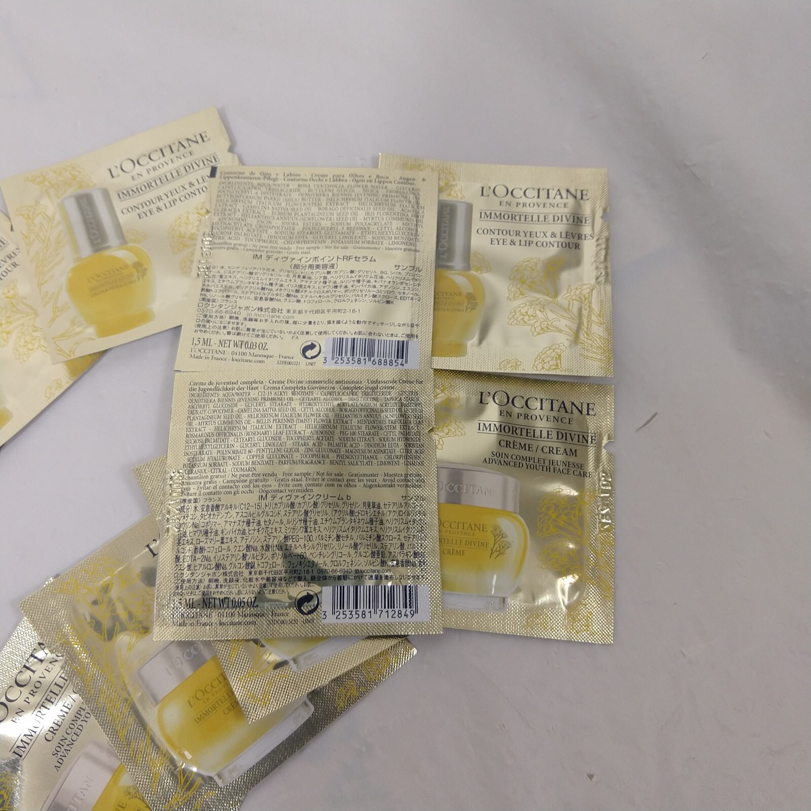 L’Occitane Immortelle Divine Face Cream X5 & Eye & Lip Contour X 5 Samples NEW