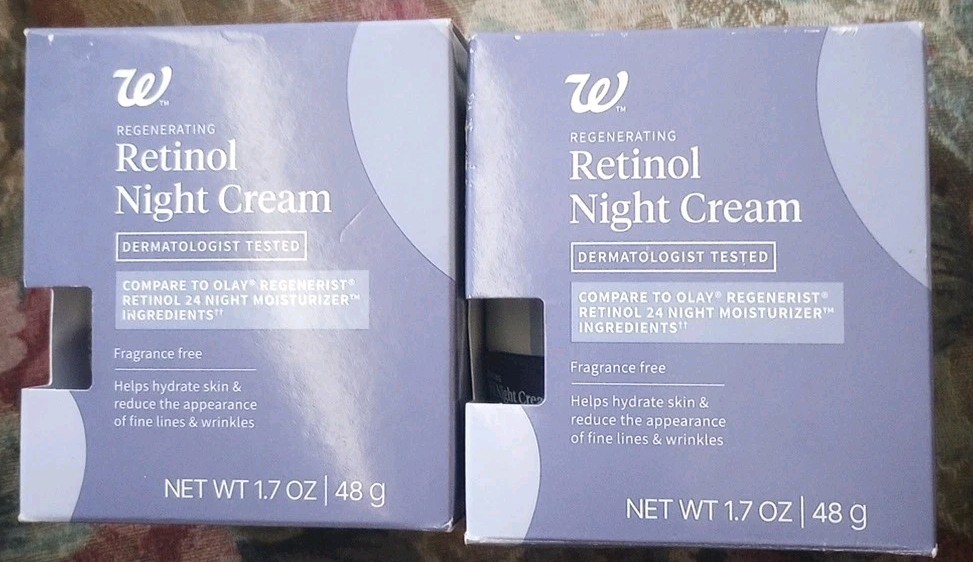 2 Walgreens Regenerating Retinol Night Cream Fragrance Free Moisturizing 2.14oz.