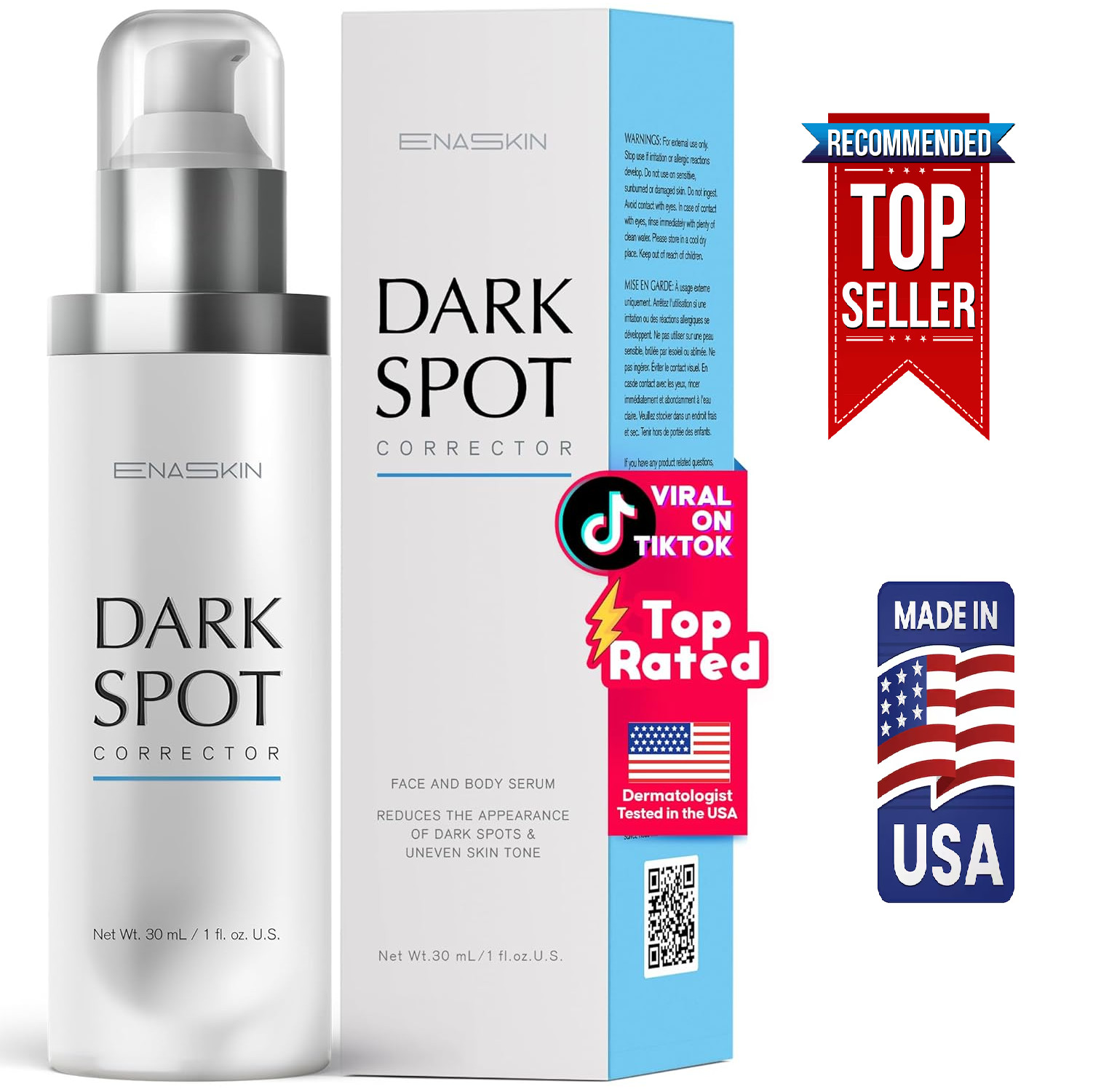 EnaSkin Dark Spot Remover Face & Body Serum Niacinamide for Women and Men (1.0 F