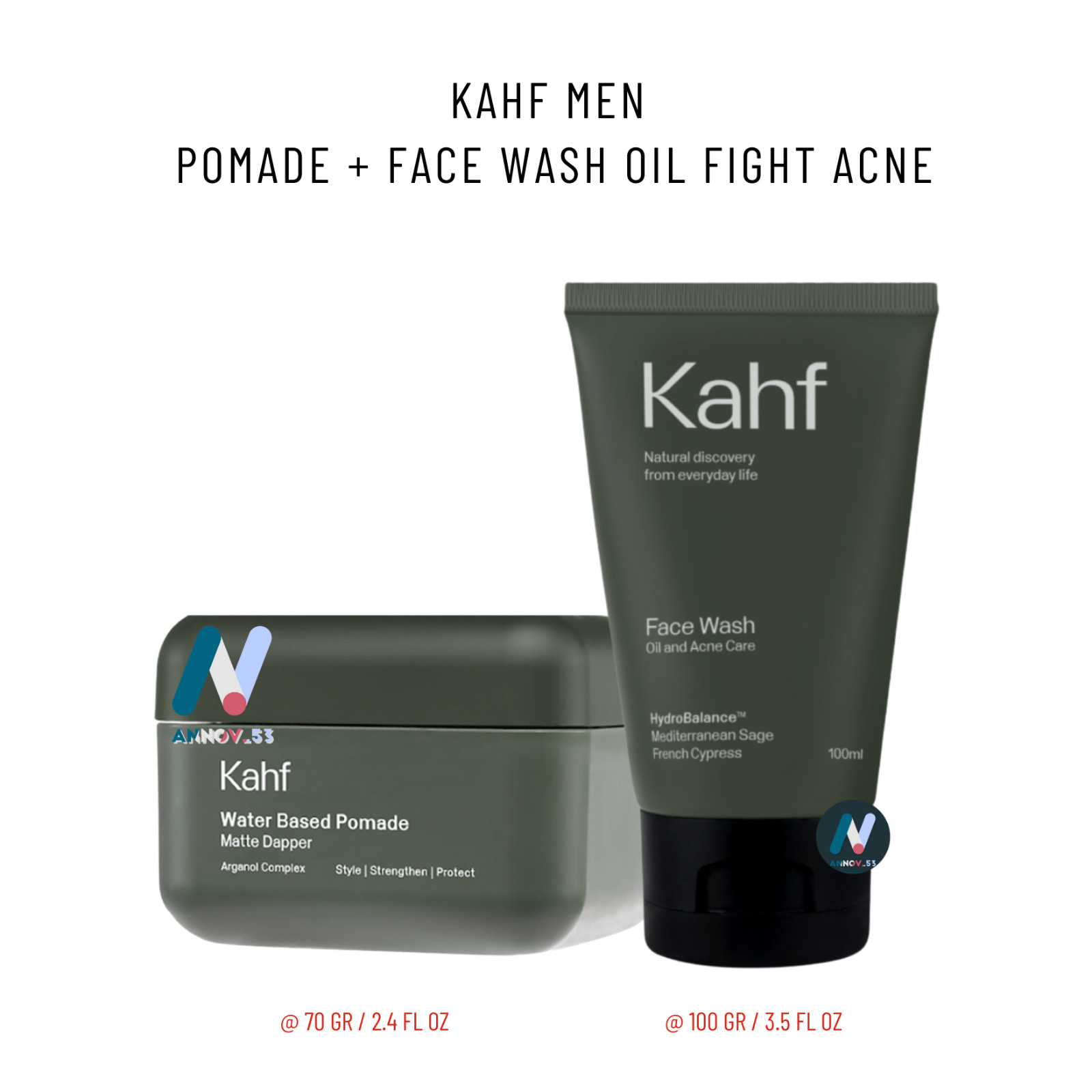 KAHF MEN Pomade Hold Neutral Matte Look + Face Wash Oil Fight Acne Care Redness