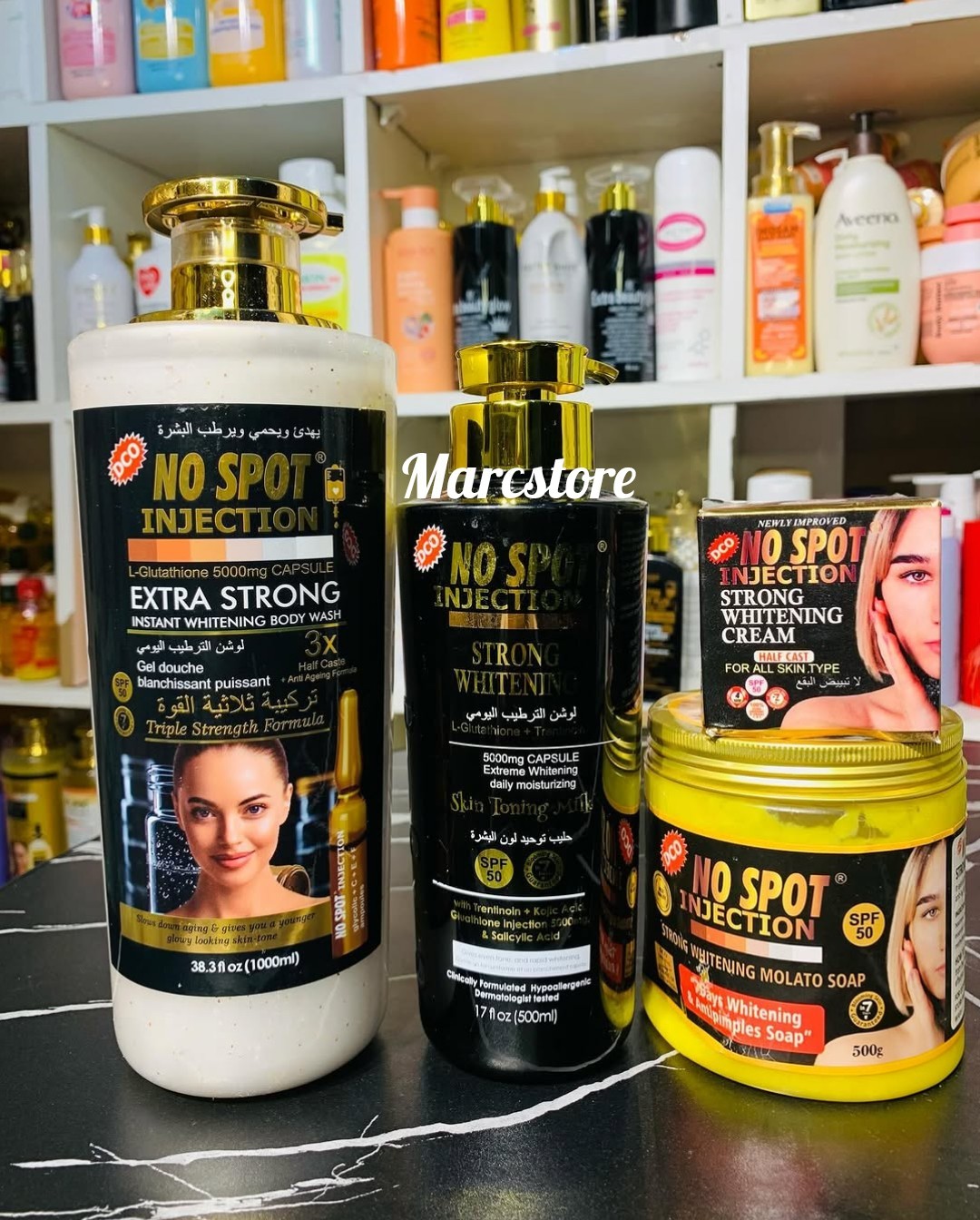 NO SPOT INJECTION Bodywash, Lotion, Face cream & Molato Soap 4-piece Combo