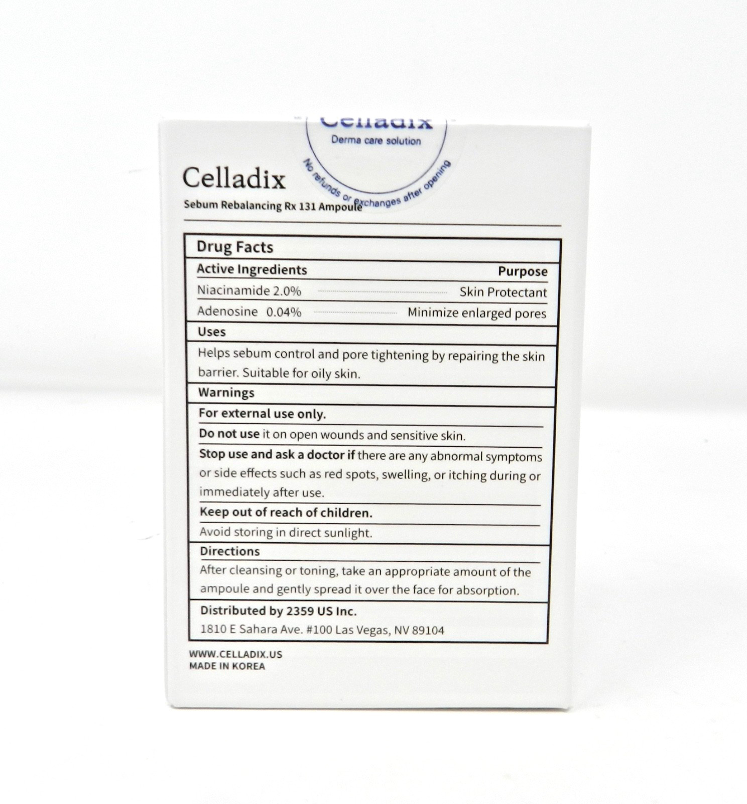 2x Celladix Sebum Rebalancing 131 Ampoule Minimize Sebum & Pore Size Sealed Box