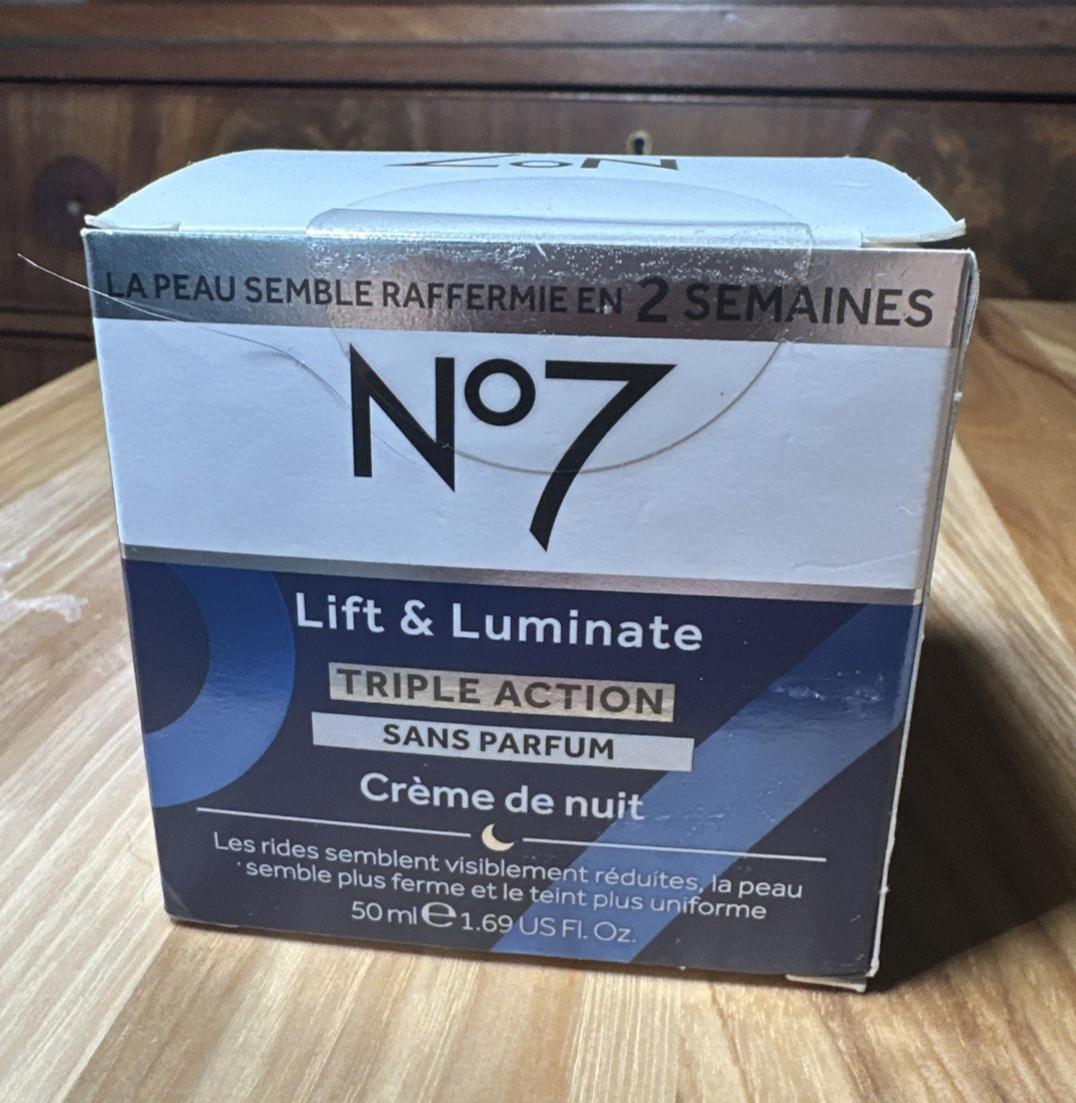 No7 Lift and Luminate Triple Action Fragrance Free Night Cream 1.69oz New Box
