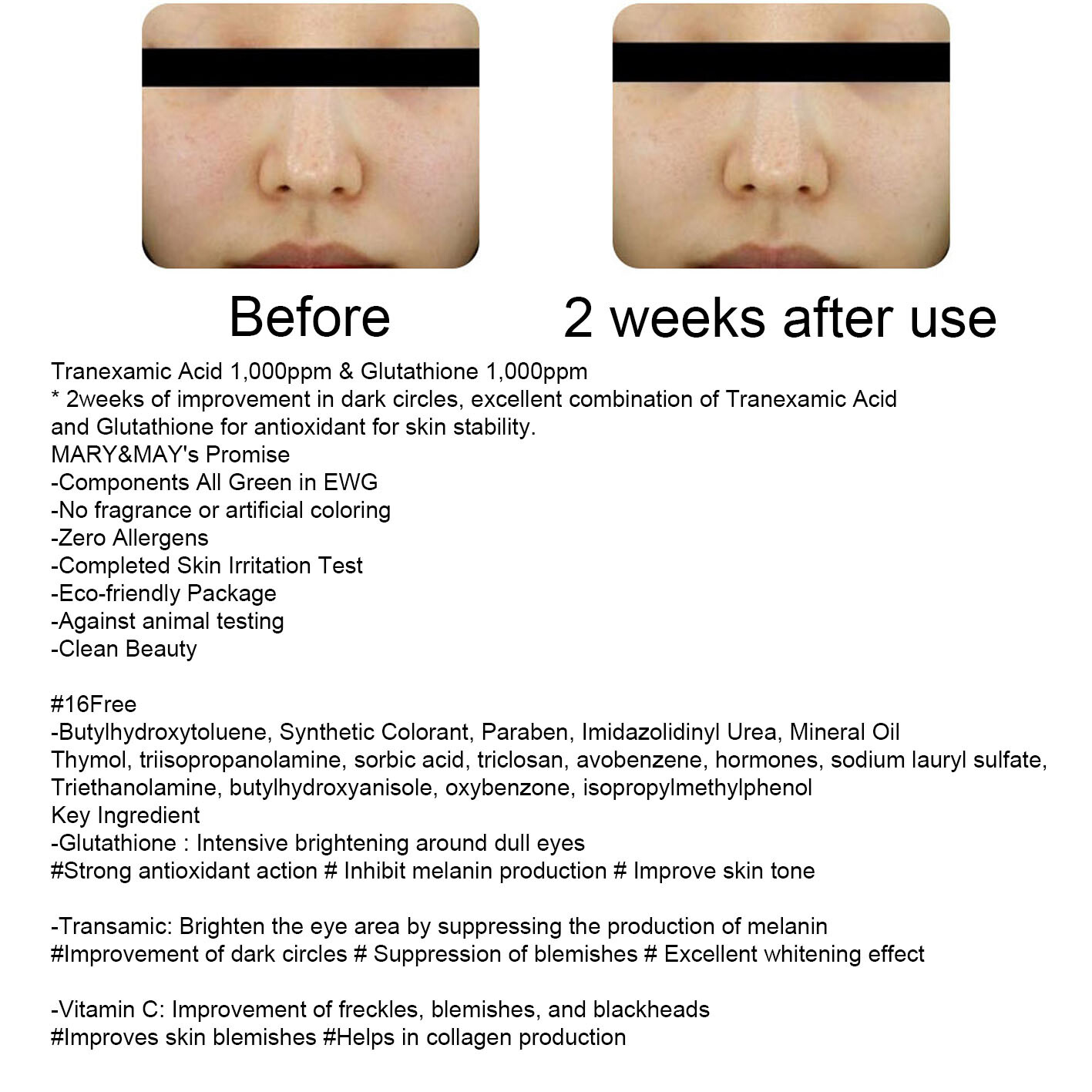 MARY&MAY Tranexamic Acid + Glutathione Eye Cream 1.05oz/30g Anti-aging K-Beauty