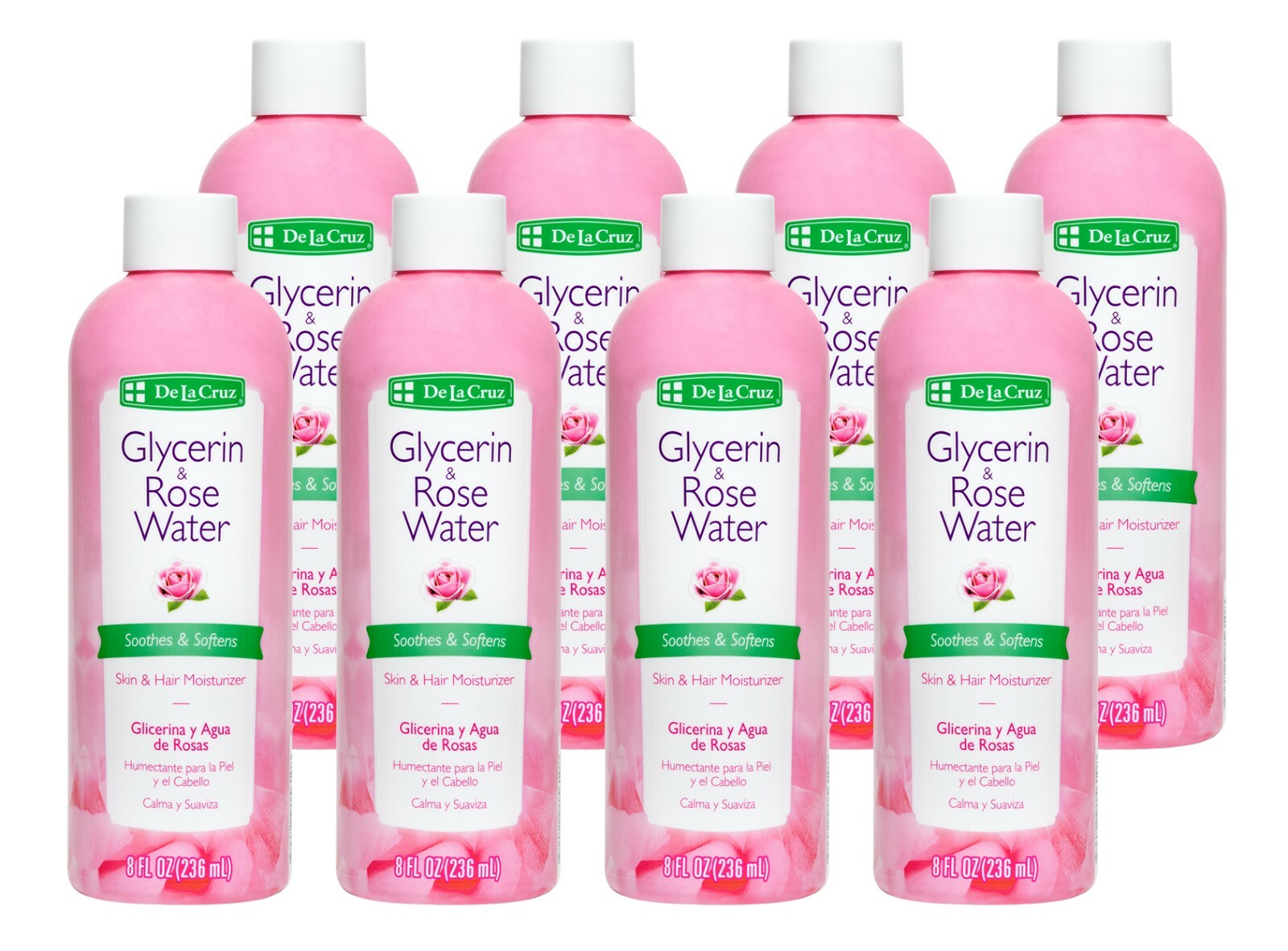 De La Cruz Glycerin & Rose Water Skin Moisturizer 8 oz. (8 BOTTLES) B.B. 05/2026
