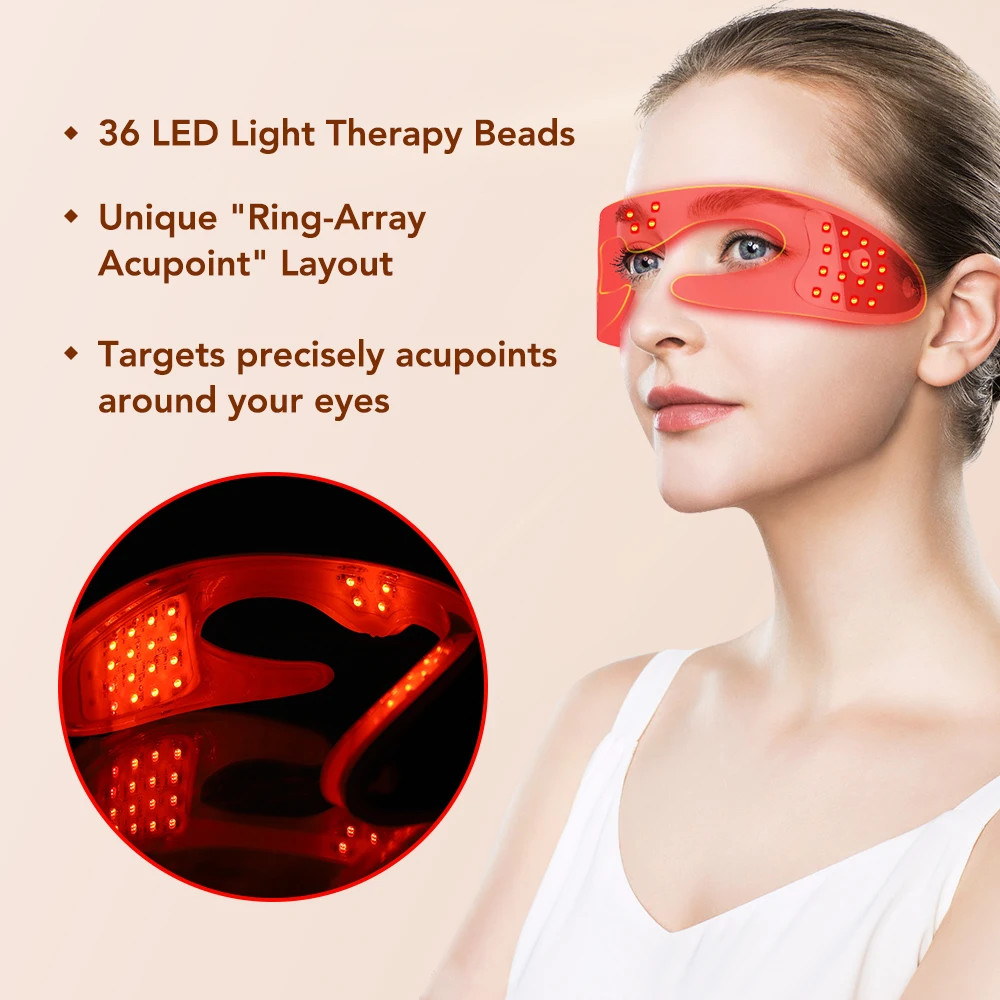 LED Red Light Therapy Eye Device Vibration Massage Reduce Dark Circles, Wrinkles