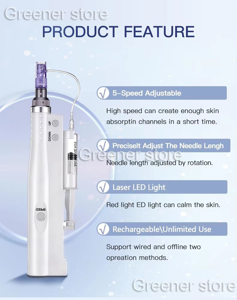 Micro Meso-Pen Acne Wrinkle Removal Therapy Gun with 10Pcs 24Pin Cartridges Tips