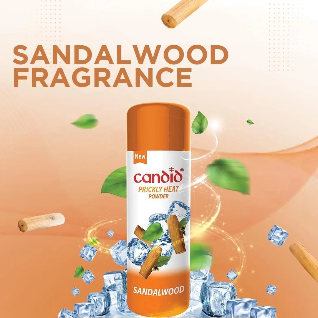 2 X Candid Prickly Heat Powder Cooling Effect On itching With Sandalwood 120gm