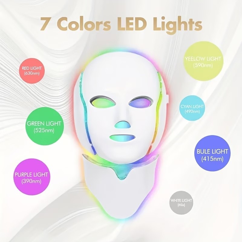 Red Light Therapy Mask 7-Color LED Face Mask Light Therapy Device with 850nm NIR