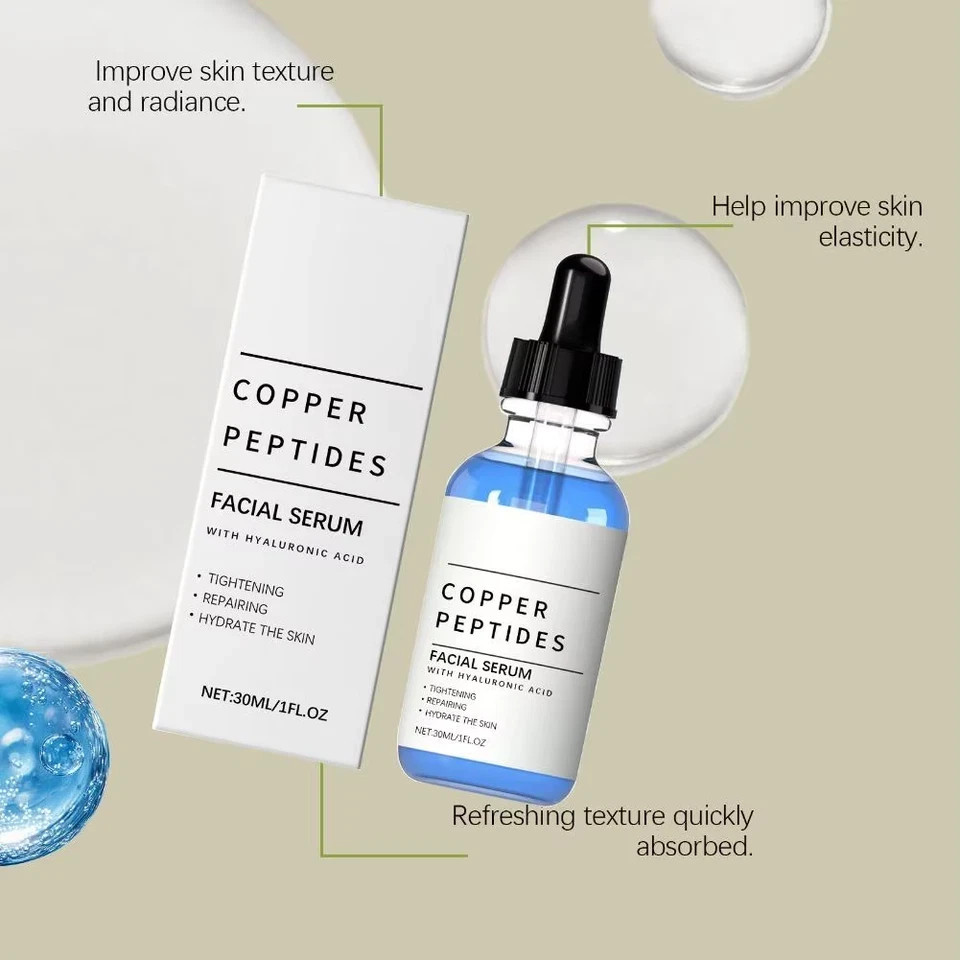 Copper Peptides Facial Serum with Hyaluronic Acid Hydrates and Moisturizes Stren