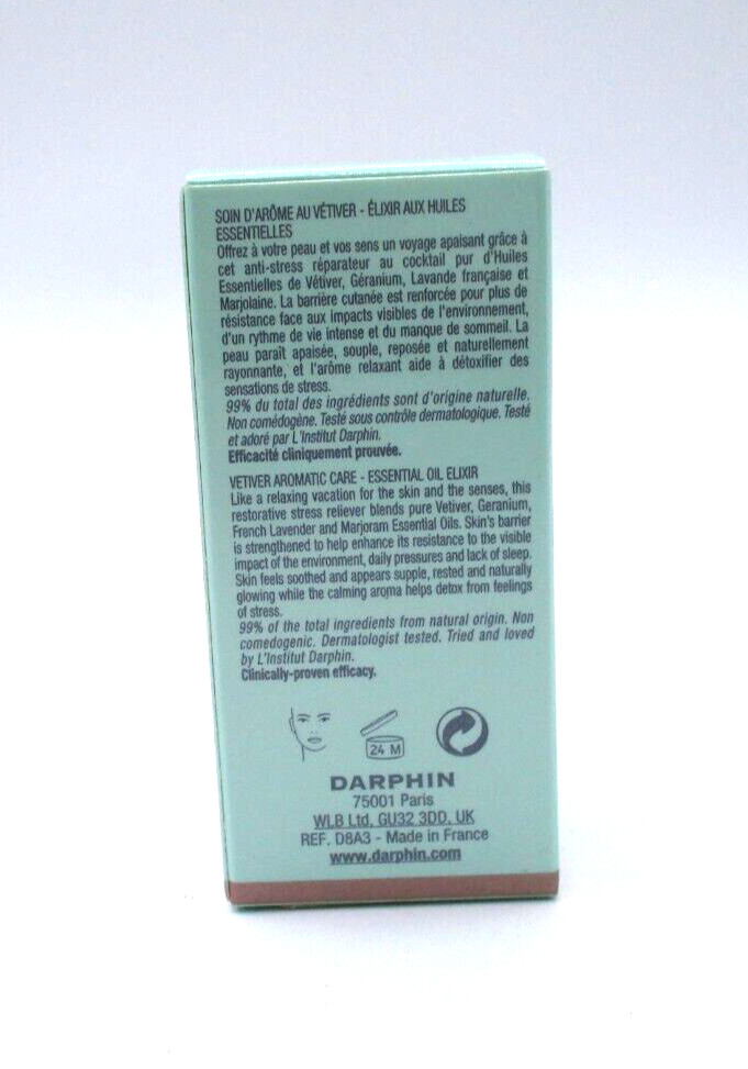 Darphin Essential Oil Elixir Vetiver Aromatic Care Stress Relief Detox ~ .5 oz